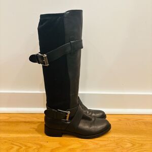 Cole Haan Boots Womens 6 Black Leather Knee High Tall Moto Biker Vintage Air